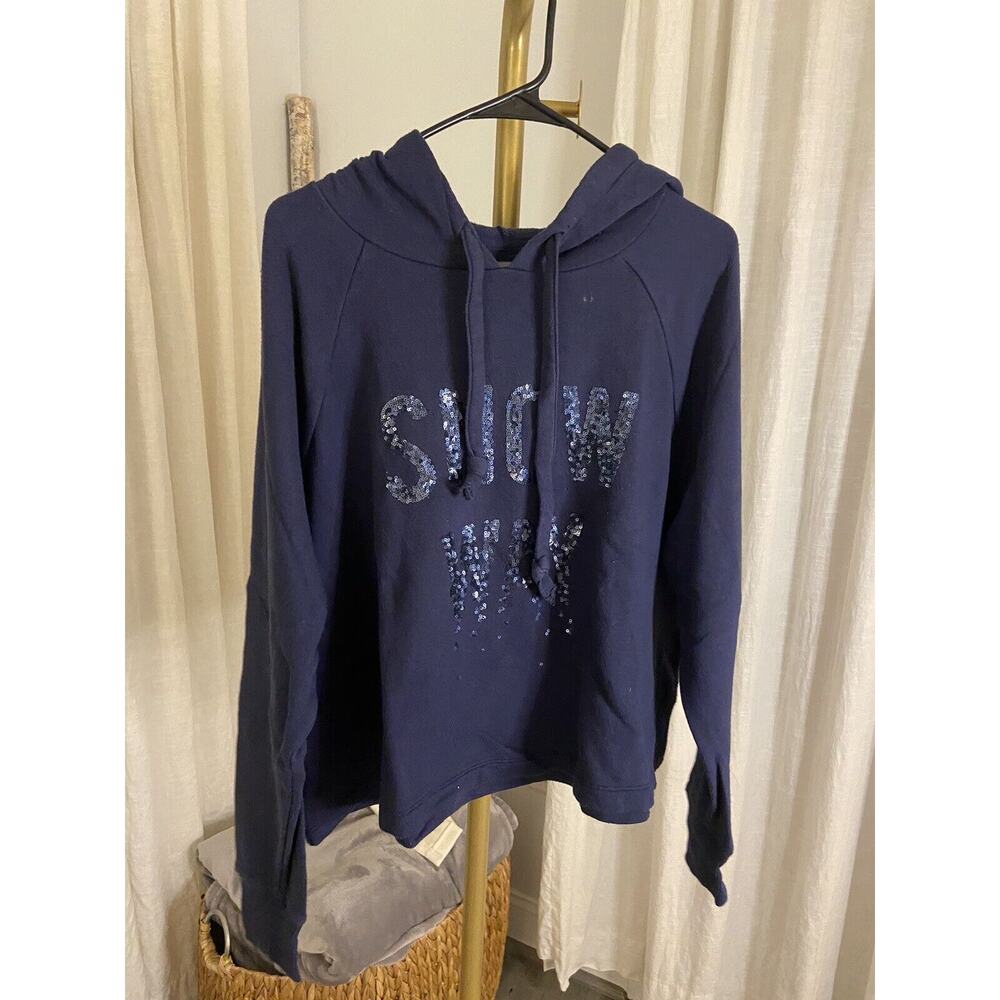 Aerie "SNOW WAY" Oversized Sequined Sparkle Hooded Sweatshirt Woman’s Large